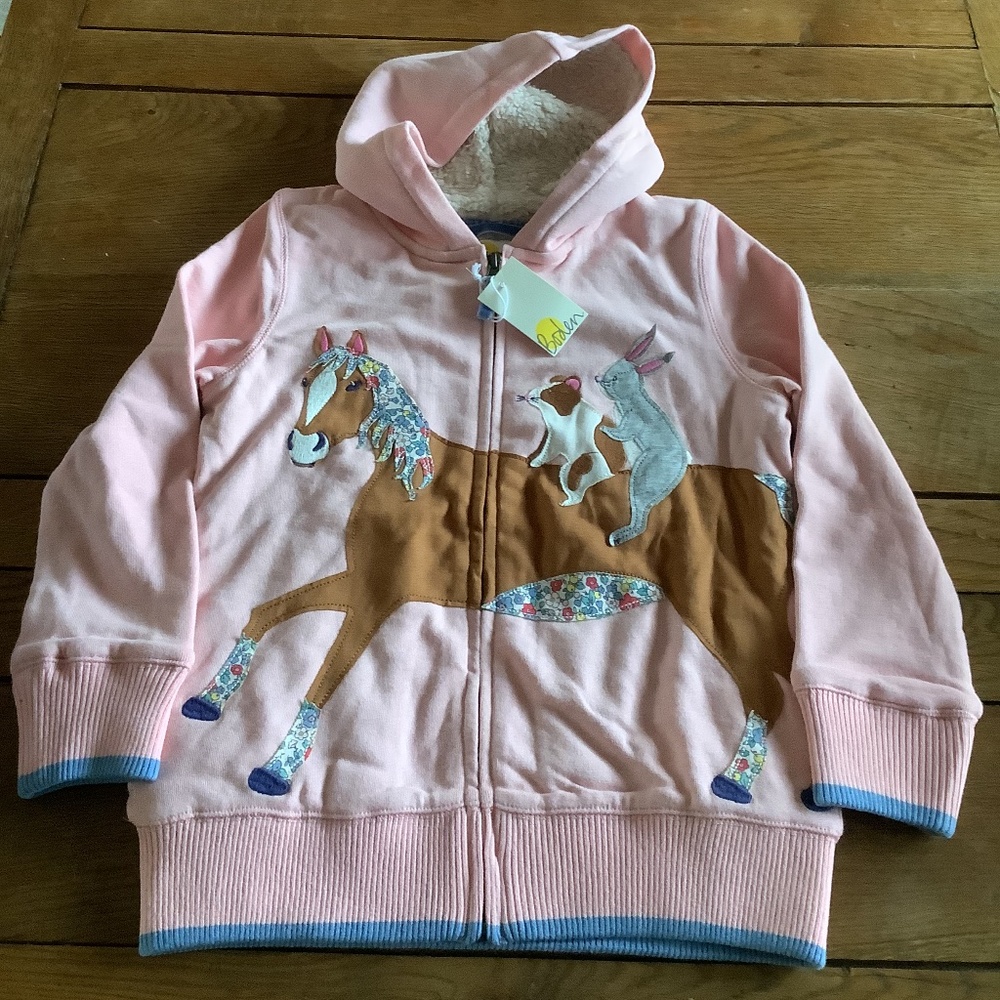 NWT girls Mini Boden fleece-lined zip-up sweatshirt/hoodie, size 7/8